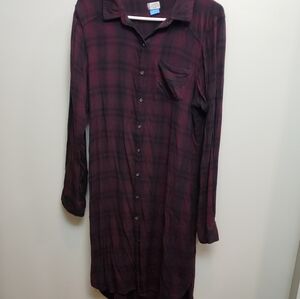 Kavu Plaid Button-Up Long Dress Long Sleeve Size Medium Pocket